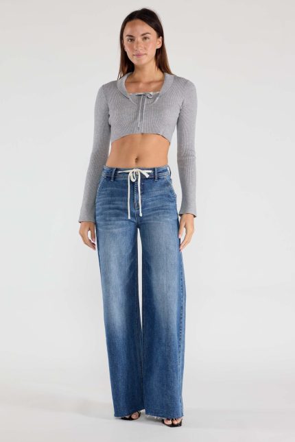 Super High Rise Relaxed Wide Leg Jeans with Waist String